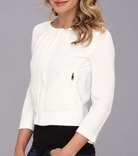 DKNYC Ivory Three Quarter Sleeve Chiffon Front Soft Cropped Jacket Size 12