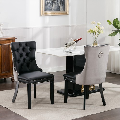 Set of 2 Dining Chair PU Leather Upholstered Kitchen Dining Chairs with Wood Leg - Picture 19 of 84
