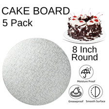 8 Inch Round Cake Boards 3mm Thick Silver Strong Cake Board - 5 Boards