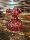 Fenton Beaded Optic Melon Pink Cranberry Vase. 6"