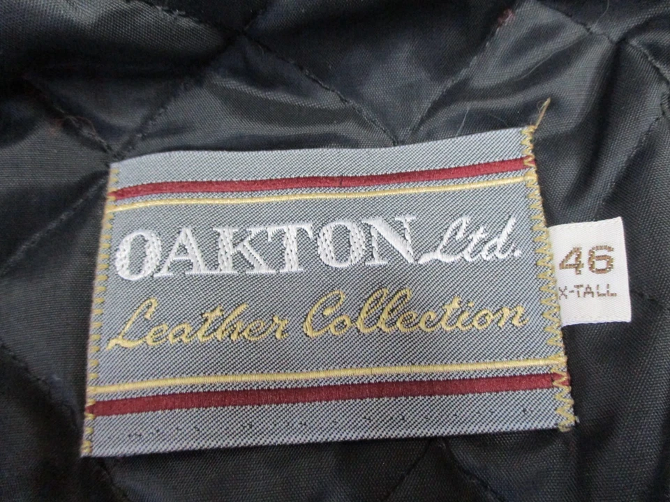 Chaqueta de Cuero Oakton De Colección Para Hombres 46 XL Alta Negra Acolchada Cremallera Completa Moto EE. UU. Foto 4 de 4