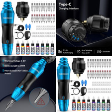 Wireless Tattoo Pen Gun Kit Rotary Machine Power Supply Needles Cartridge Inks