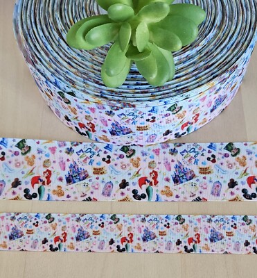 7/8, 1 & 1.5'' (1 YD) Best Day Ever Grosgrain Ribbon Disney Mickey Ariel Castle