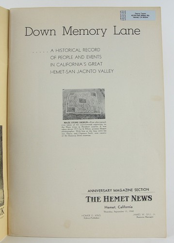 Down Memory Lane: Hemet San Jacinto Valley California Local History Scarce 1960 - Picture 2 of 11