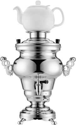 Stainless Steel Electric Samovar Tea Coffee Maker Water Kettle w/ Porcelain Pot