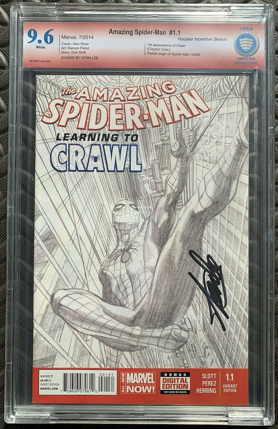The Amazing Spider-Man #1.1 1:300 Ross Sketch Variant Signed Stan Lee CBCS 9.6