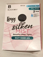 4 pair Leggs Silken Mist Control Top Pantyhose Black Mist Size B 98138 NEW