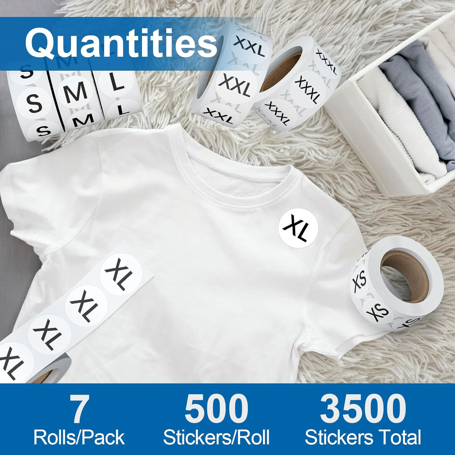 Wide Fit Sticker 3500 Pcs 1 Inch Size Stickers for Clothing XS-XXXL, Self Adhesive ...