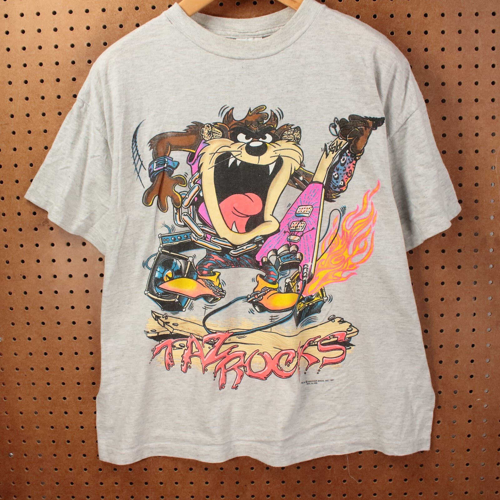 1991 Taz Rocks Guitar Tazmanian Devil Vintage XL T-Shirt 90s USA Single Stitch