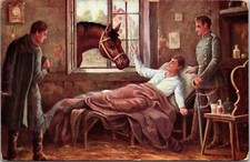 Moderne Meister Hugo Spindler Ein Lieber Besuch Horse Visiting Sick Old Postcard