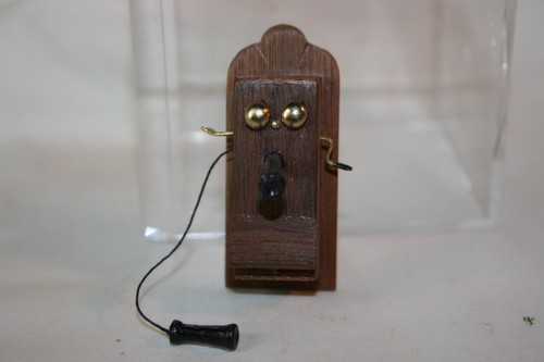 Miniature Dollhouse Mark & Sharon Stockton Antique Crank Wall Phone Walnut Stain