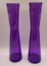 2 Vtg Brilliant Purple Glass Bud Vases, 7.75”
