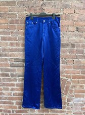 Dries Van Noten Men  s Blue Sheen Pants, Sz 31, Cotton/Cupro Twill