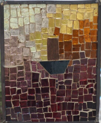 Antikes Fensterbild Glas Mosaik mit Zinnrahmen Handarbeit zur Aufhängung #251B2 - Bild 2 von 5