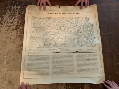 1976 The Surface Features Of Kansas Wall Map by Raymond C Moore