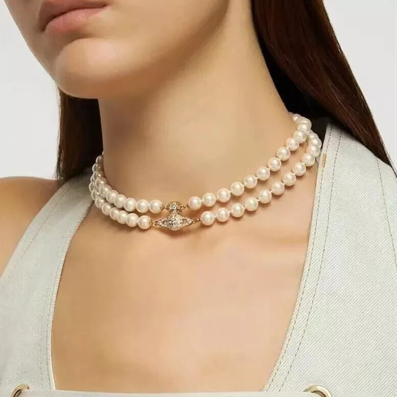 Vivienne Westwood ROW PEARL ネックレス Vivienne Westwood Three Row Triple Layer Pearl Drop Gold