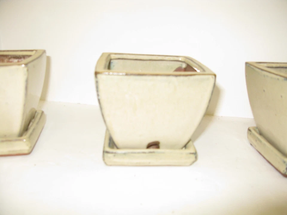 Beige 4" Square Flower Pots - Image 2 of 4