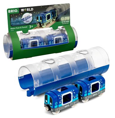 BRIO WORLD Metro Train & Tunnel Wooden Rail Toy 33970 Glow In The