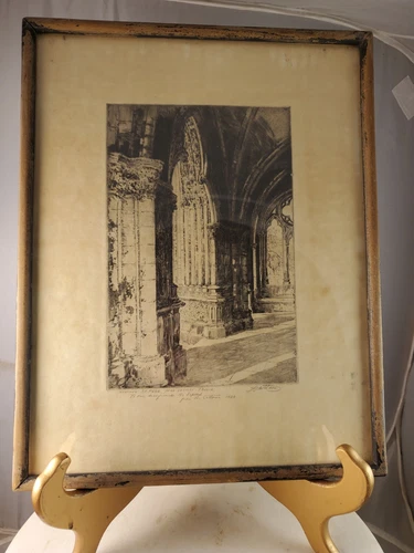 Very Cool Antique Print Signed Dedicated Church France Cathedral Gothic French