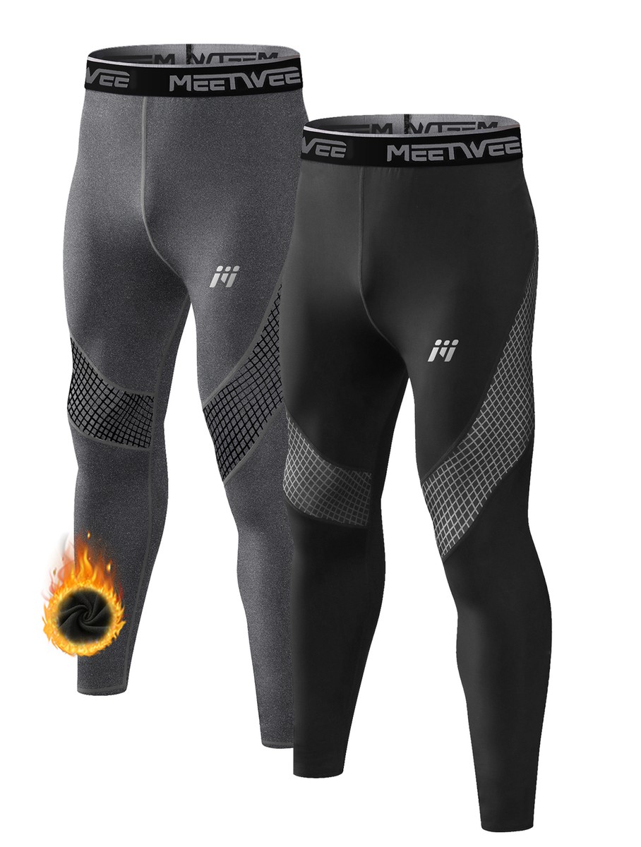 4 Pack Men's Thermal Compression Pants - Fleece Lined Base Layer Leggings For Winter Running, Workout, Cold Weather Training