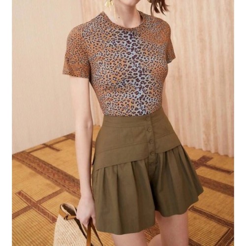 ULLA JOHNSON Estelle Leopard Ocelot Animal Print T-Shirt Top Knit Cotton Small - Picture 4 of 15
