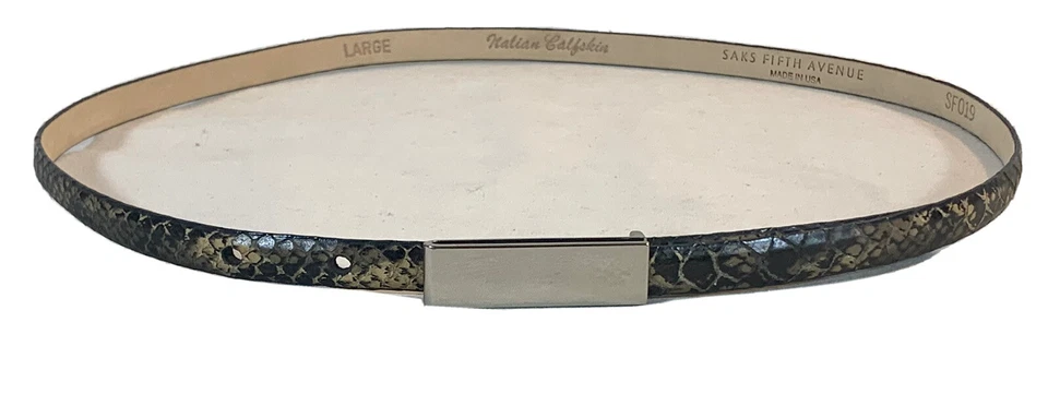 Cinturón de piel de becerro italiano Saks Fifth Avenue talla L 10-12 patrón de piel de serpiente Foto 2 de 4