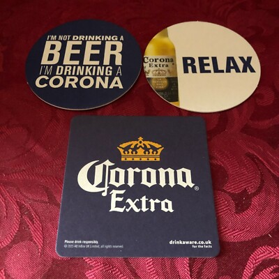 BREWERIANA - CORONA EXTRA - 3 VERSCHIEDENE BIERDECKEL RELAX FIND YOUR BEACH - T 10