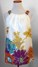 Jade Pleated Floral Halter Top w/ Chain Detail, Fully Lined, Small