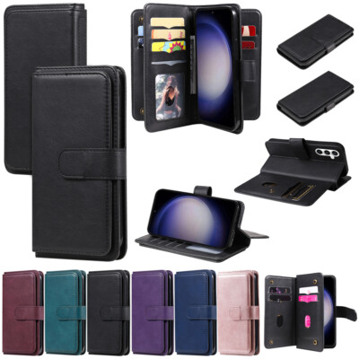 10 Card Magnetic Leather Flip Wallet Case For Samsung Galaxy S26 S25 S24 S22 S9