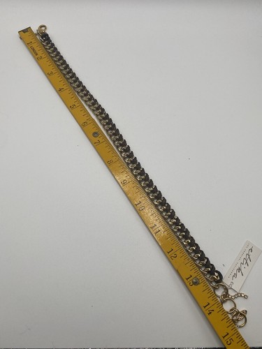 Collana catena Ettika placcata oro 18 kt con tessuto in pelle marrone nuova con etichetta. - Foto 5 di 5