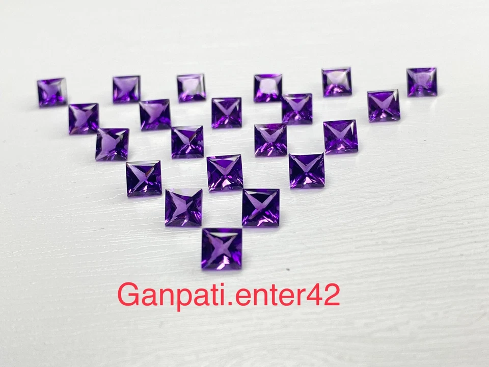 Natural Amethyst Faceted Princess Square Cut 6x6 MM 5 Pcs Lot Loose Gemstone E - Image 3 of 4