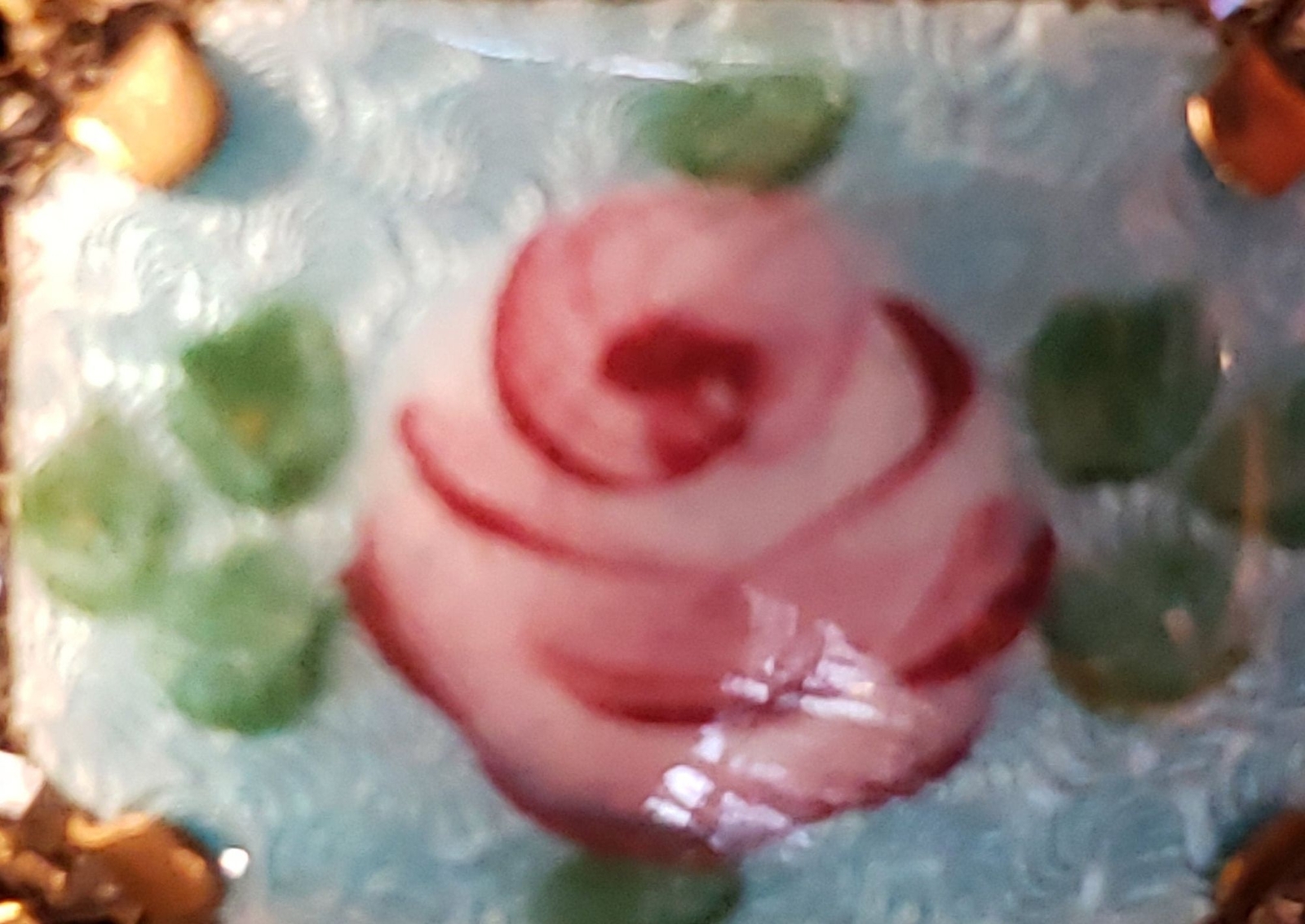 Vintage Unsigned Rose Pin, Rectangular Shape Broo… - image 2