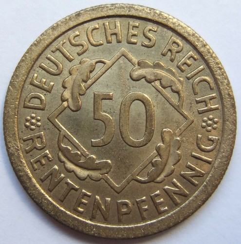 Coin Weimar Republic 50 Rentenpfennig 1924 A in Uncirculated