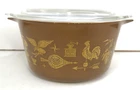 Vintage Pyrex Early American Pattern 473 Brown 1 Quart Casserole Dish w/ Lid