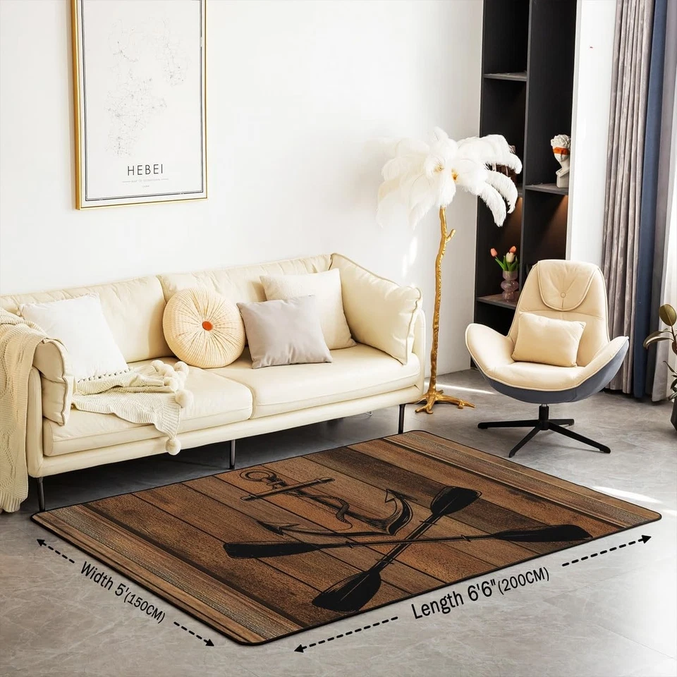 Alfombra a cuadros de madera rústica marrón retro 5x6'6'', Lake Life Paddle Go Boati... Foto 2 de 4