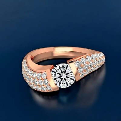 Brautring 2 Karat IGI Lab Created Rundschliff CVD-Diamant 14 Karat Roségold E...