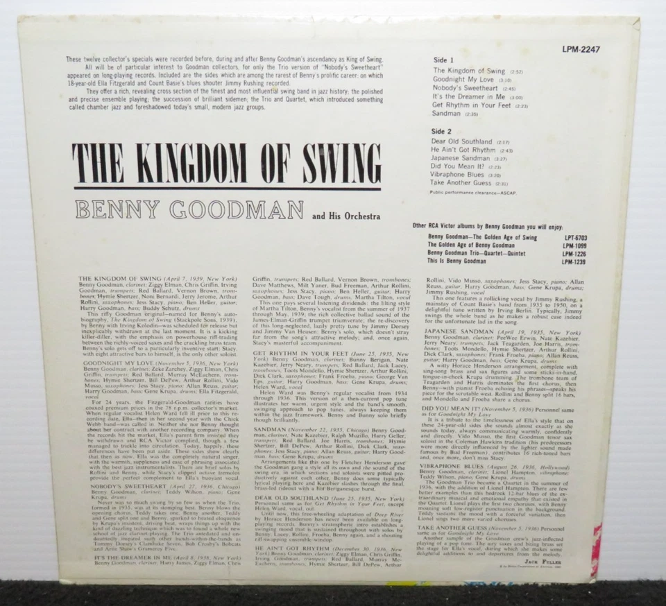 BENNY GOODMAN THE KINGDOM OF SWING (VG+) LPM-2247 LP VINYL RECORD - Image 3 of 4