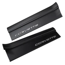 2pc GM Licensed Bk Door Sill Protectors with Corvette Script Logo for 2005-13 C6