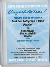2026 NOLAN MCLEAN Topps Heritage REAL ONE AUTO REDEMPTION #ROA-NMC Mets RC HOT!