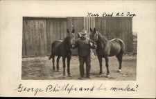 RPPC George Phillips and mules? Kerr Road B.C. Twp unknown state 1916 photo PC