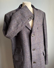 M&S YORKSHIRE TWEED coat 100% WOOL 44 46 XL check moon luxury England covert