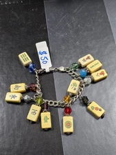 Set Butterscotch -Silver sterling -Bakelite Mah Jong Tile Bracelet 