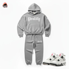 Men's Grey Hoodie Joggers Sweatsuit Tracksuit To Match Air Jordan 4 White Cement
