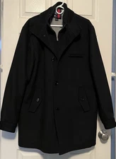 Mens CREMIEUX Black Wool Coat Jacket Full Zip & Button Size XL