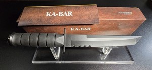 🔥KA-BAR 8" LONG HALF SERRATED TANTO BLADE KNIFE & SHEATH BLACK MADE IN USA. NEW