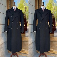 Men's Long Overcoat Black Wool Ankle Length Winter Outwear Men Long Jacket