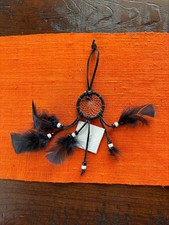 Vintage Black Dream Catcher Small Handmade Feather Beaded Hanging Decor With Tag