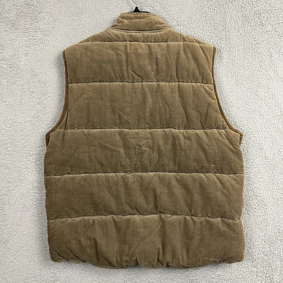 Vintage Corduroy Puffer Hunting Vest Mens XL Brown Leather Trim Quilted Shoulder - Image 3 of 4