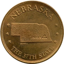 1867 Lincoln, Nebraska NE 37th State The Cornhusker State Shell Gas Token