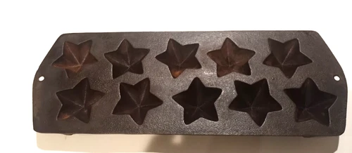 VTG Cast Iron Lodge 10 Star Cornbread Muffin Bread Mold Baking Pan USA 10AS2 shl